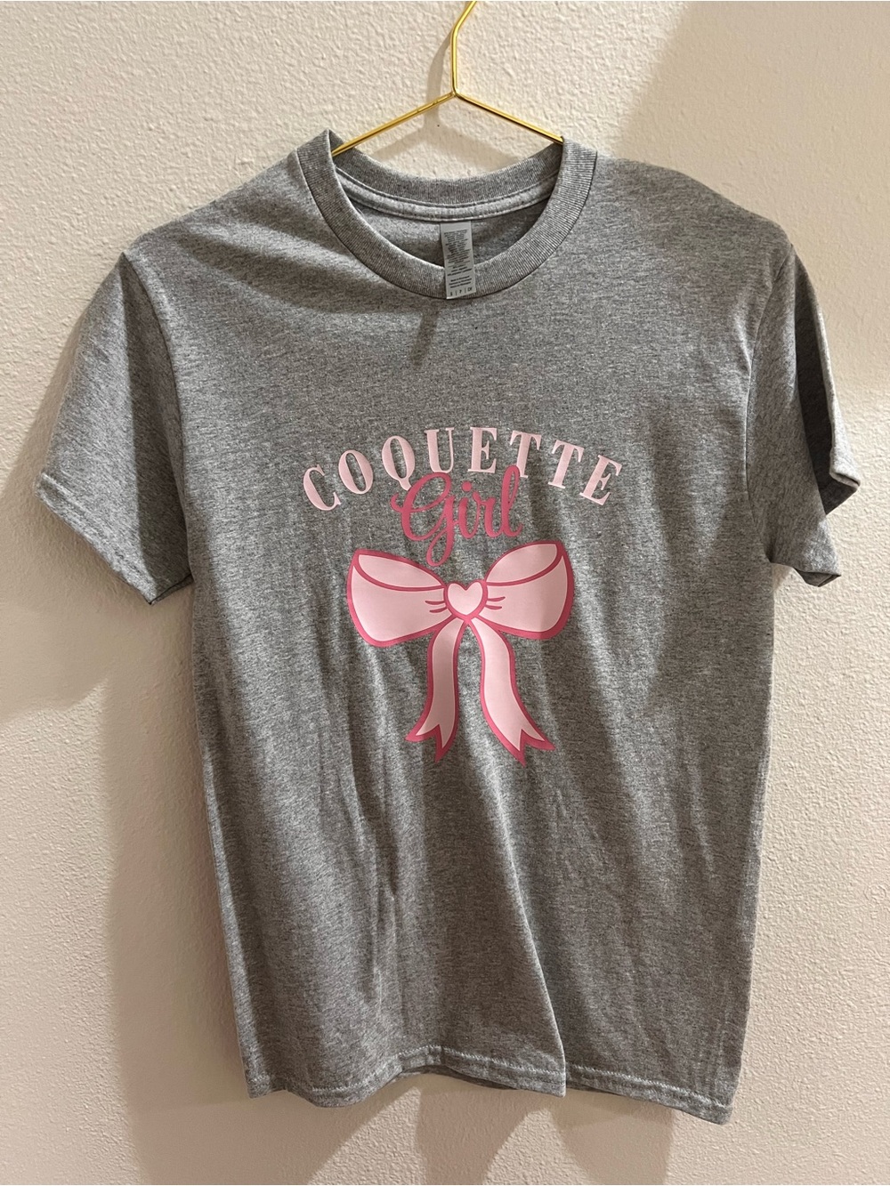 Coquette Girl Grey Tee with Pink Bow Graphic